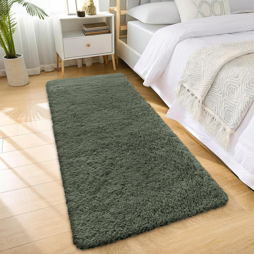 OLANLY Machine Washable 2x6 Runner Rug - Soft Fluffy Shaggy Design for Hallway & Bedroom | Olive Green