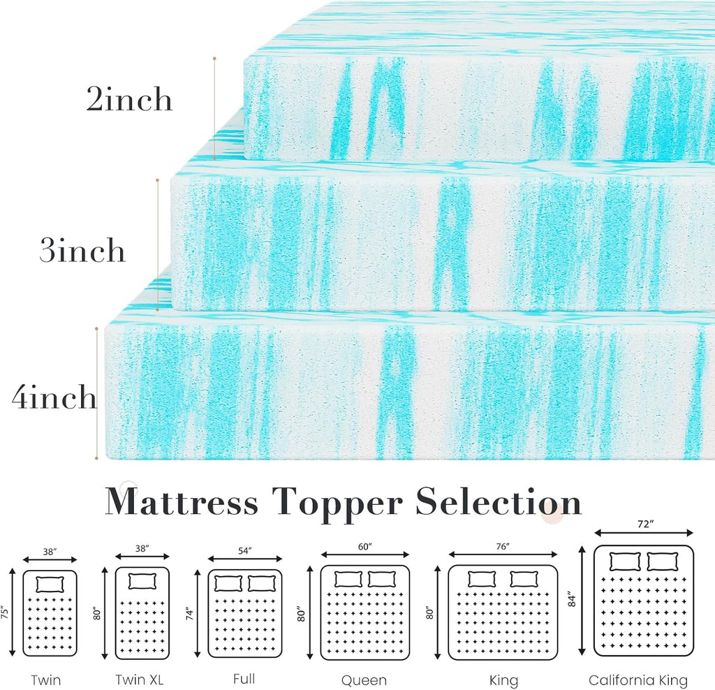 OLIXIS Gel Memory Foam Mattress Topper - 3 Inch Queen Size, Cooling & Pressure-Relieving, CertiPUR-US Certified