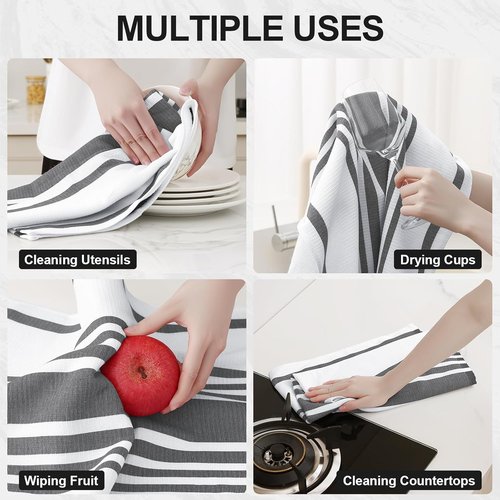 Homaxy Premium Kitchen Towels - Highly Absorbent Cotton Dish Towels, 18”x28”, 6 Pack in Black