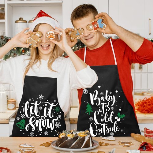 clothmile 4 Pieces Winter Apron Snowflake Bib Apron for Women Adjustable Black Cooking Baking Grilling Bib for Kitchen Witch Decor Gift