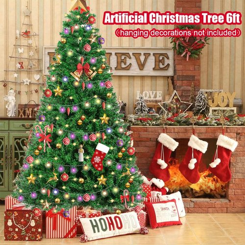 RooTrimmer Christmas Tree, 6 FT Artificial Christmas Tree, Xmas Pine Tree with Solid Foldable Metal Stand Perfect for Indoor and Outdoor Holiday Decoration, Green