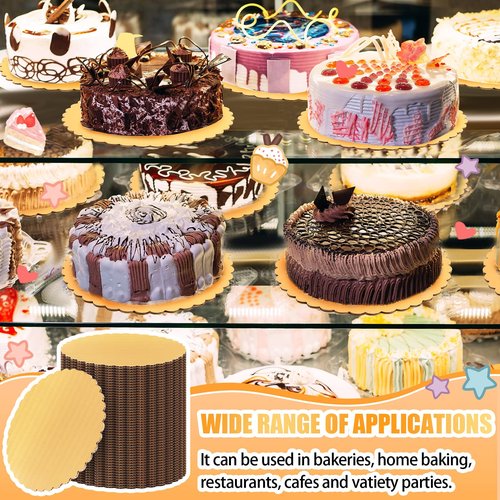 Eaasty 100 Pack Gold Cake Boards Round Cake Base Boards Disposable Plate Scalloped Bases Round Coated Circle Trays Base for Dessert Party Supplies(6 Inch)