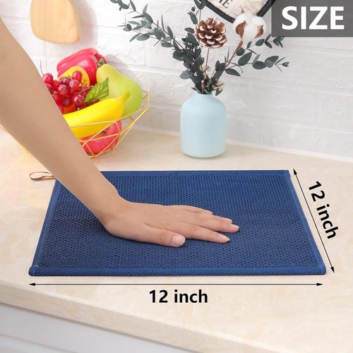 Homaxy 100% Cotton Waffle Weave Dish Cloths - Ultra Soft & Absorbent Kitchen Towels | 12-Pack, Navy Blue 12 x 12 Inches