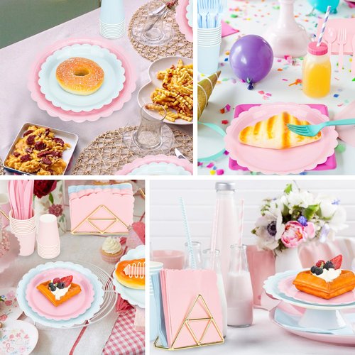 352 Pcs Gender Reveal Plates and Napkins, Boy or Girl Gender Reveal Party Supplies Include Pink and Blue Plates Napkin Cup Plastic Spoon Fork Knive for Baby Shower Birthday Decor Supplies, Serves 50