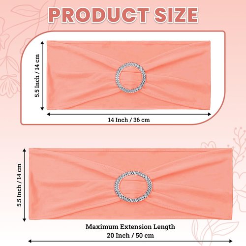 MDS Spandex Chair Sashes - Universal Fit Elastic Stretch Bands with Buckle Slider Bow | Pack of 150 - Peach
