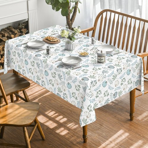 Horaldaily Fall Tablecloth 60x84 Inch Rectangular, Thanksgiving Autumn Harvest Blue Pumpkins and Leaves Table Cover for Party Picnic Dinner Decor