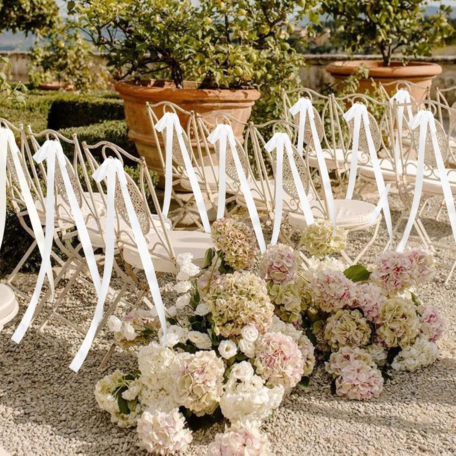 Regine Switzerland 24 Pcs Large White Wedding Ribbon Bows - Elegant Decorative Sashes for Chairs