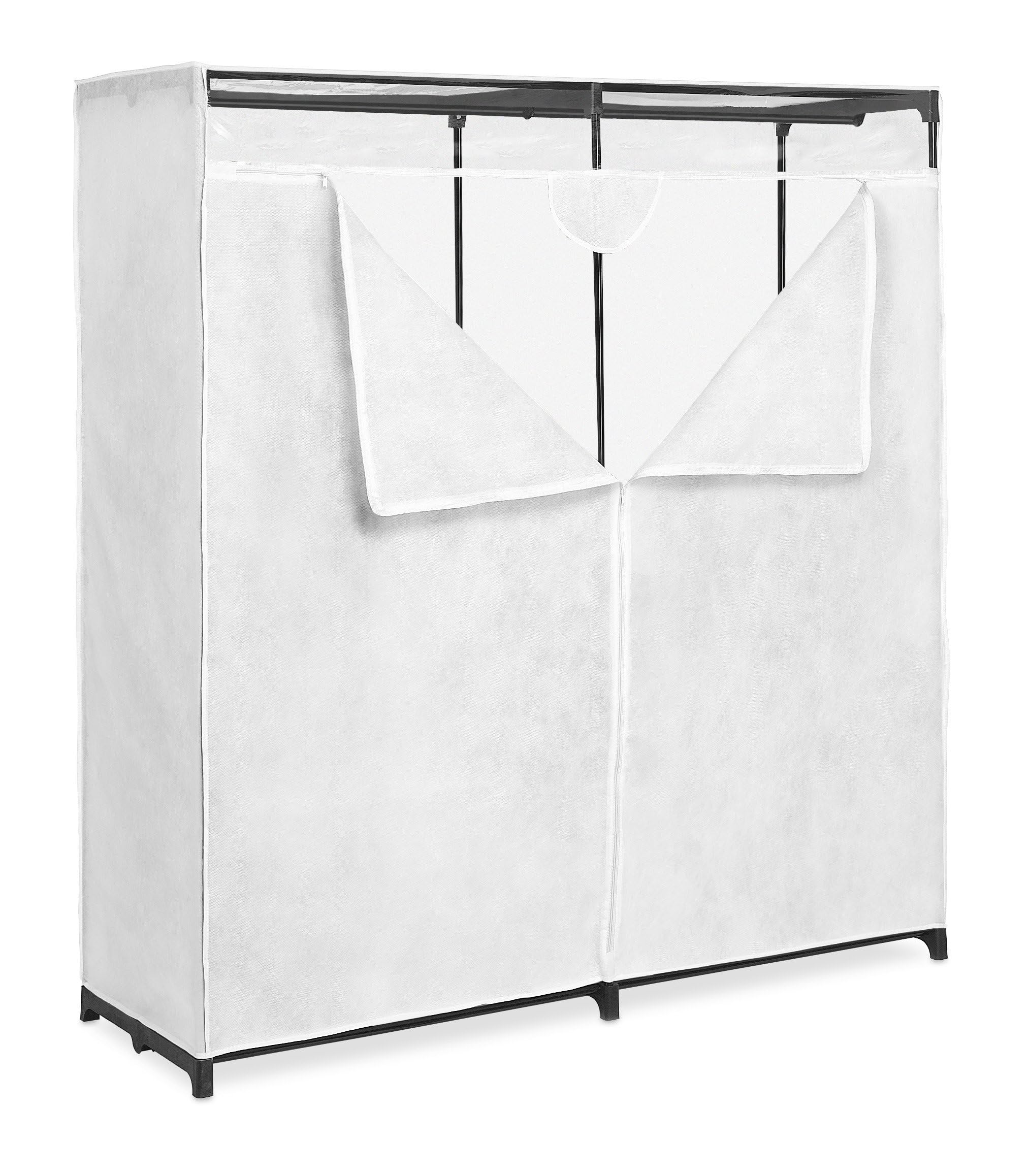 Whitmor Extra Wide 60" Clothes Closet, Durable Portable Hanging Wardrobe with Breathable Fabric Cover, Heavy Duty Metal Clothing Rack, Easily Assemble for Home, Bedroom, Dorm, White