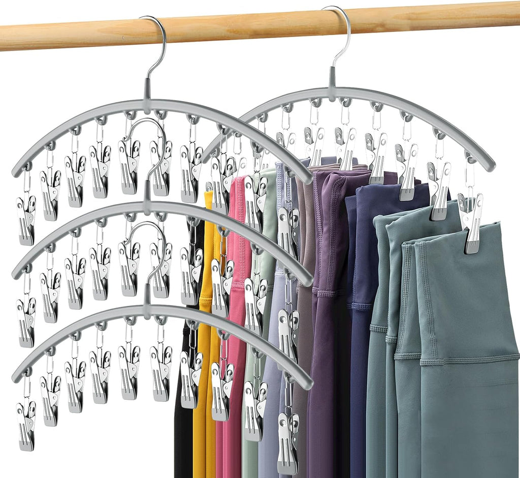 Volnamal Legging Organizer - Metal Yoga Pants Hanger with Rubber Coating | 4-Pack Holds 40 Leggings, Space-Saving Gray