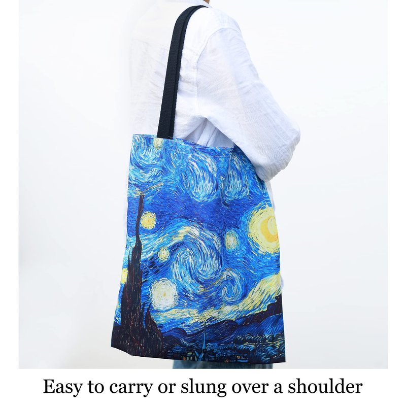 SuyuanArt 3 Pack Aesthetic Cute Van Gogh Tote Bag, Art Carry-on Shoulder Bag Canvas Reusable Foldable Grocery Beach Travel Bag for Women