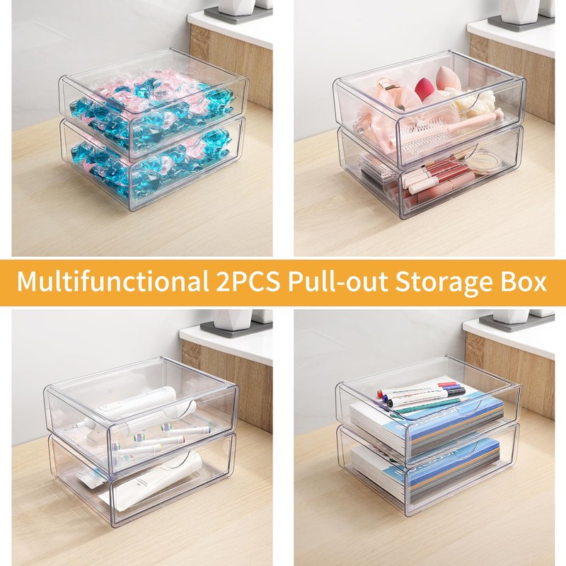 YAFFWA 3Pcs Extra Large Laundry Room Organization and Storage, Stackable Storage Drawers, Trash Bag Holder Under Sink, Garbage Bag Dispenser Roll Holder for Vanity, Bathroom,Cabinet,Desk Organization