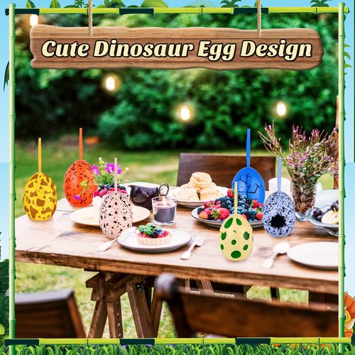 Maxcheck 24 Pcs Kids Dinosaur Party Favor Cups with Lids and Straws,10 oz Egg Dinosaur Cups for Birthday Decorations Dino Egg Theme Party Supplies for Boys Girls