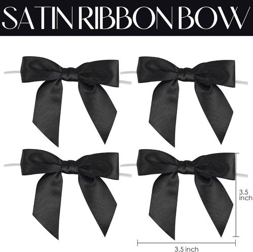 AIMUDI Black Satin Bows - 3.5" Premade Twist Tie Bows for Gift Wrapping & Crafts | 50 Pack