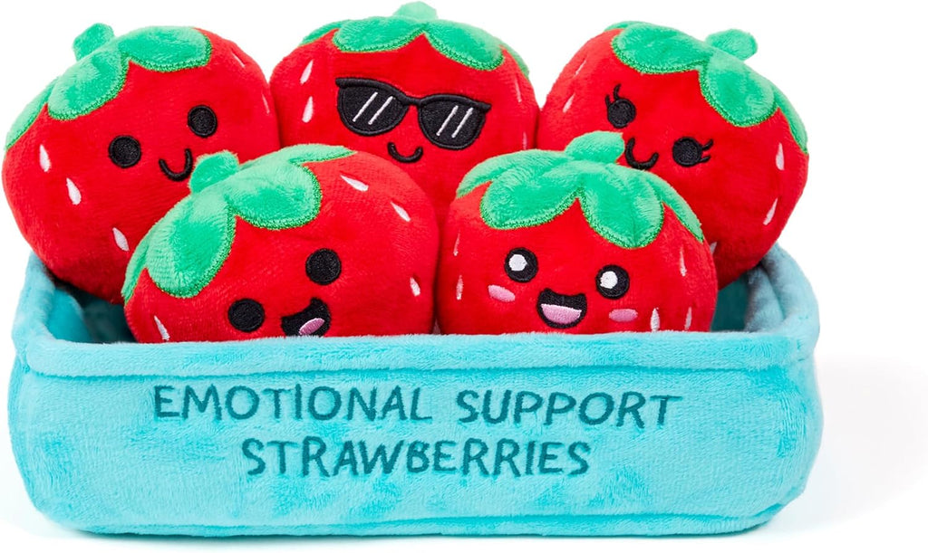 Relatable Emotional Support Strawberries - Cuddly Plushies Set with 5 Toys & Carrying Basket | Perfect Gift for All Ages