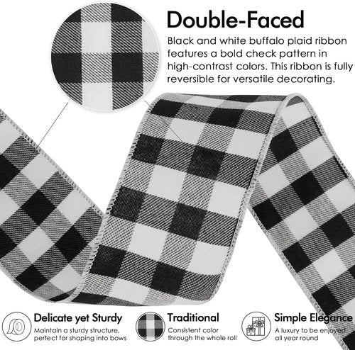 MEEDEE Buffalo Plaid Ribbon - 2.5 Inch Wide, 10 Yards | Wired Polyester for Wreaths, Bows & Crafts