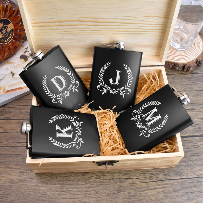 ELEGANTPARK Engraved Groomsman Gifts Set of 8 Groom Best Man Groomsman Flasks Wedding Gifts for Men Bachelor Party Favor Stainless Steel Hip Flask for Liquor with Funnel for Men 8 OZ Black