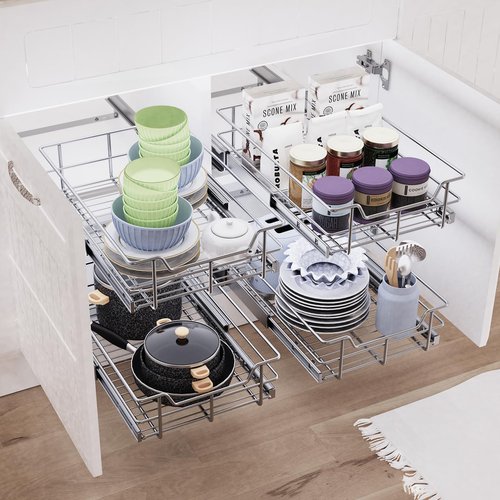 Pull Out Cabinet Organizer 15" W X 22" D, Slide Out Drawers For Kitchen Organizers and Storage, Pull Out Drawers For Cabinets Capacity Heavy Duty Caddy, Cabinet Shelves Chrome-Plated, Bathroom Pantry