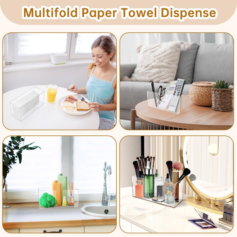 2 Pack Acrylic Countertop Paper Towel Holder, Paper Towel Dispenser for Countertop, Acrylics Napkin Holder(3mm Acrylic) Z-fold, C-fold or MultiFold Trifold Paper Towels for Bathroom, Kitchen