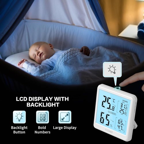 DOQAUS Digital Hygrometer - Indoor Thermometer with Fast Refresh & Max/Min Records | White