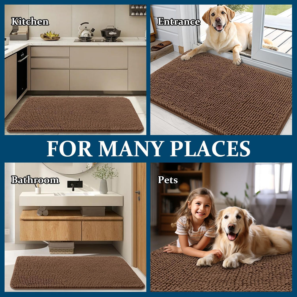OLANLY Dog Door Mat - Absorbent Non-Slip Chenille Mat for Muddy Paws | 40x24 Mocha Color