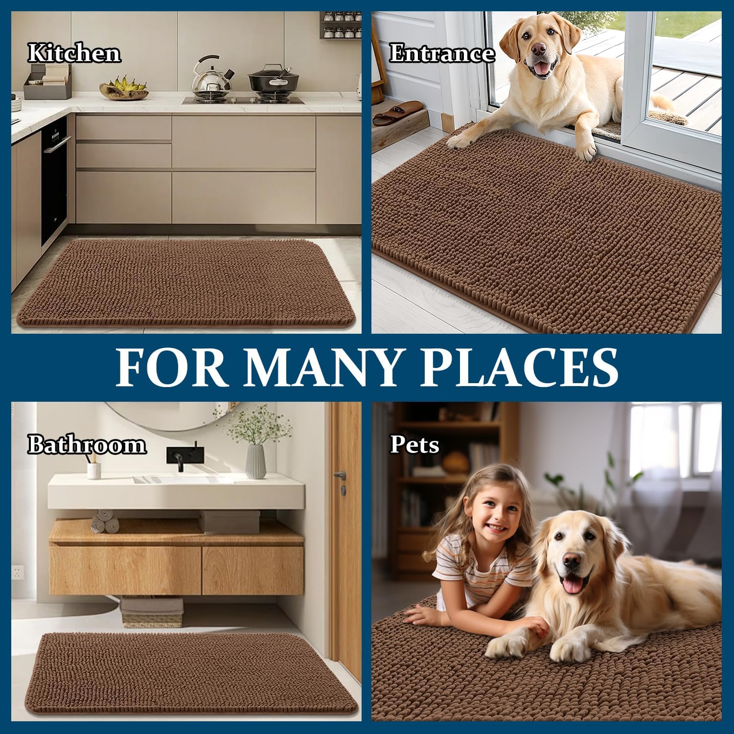 OLANLY Dog Door Mat - Absorbent Non-Slip Chenille Mat for Muddy Paws | 40x24 Mocha Color