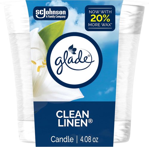Glade 1-Wick Scented Candle - Clean Linen Air Freshener with Essential Oils | 4.08 Oz