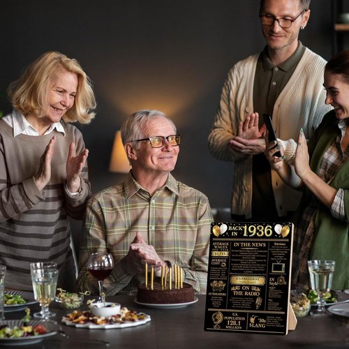 Back In 1936 | 90th Birthday Party Decorations - Black and Gold Wooden Sign for Men & Women