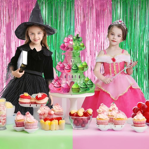 Lukniuo Witch Cupcake Stand 3Tier Witch Birthday Party Cake Stand Pink and Green Cupcake Stands Witches Dessert Tower Holder for Green Pink Birthday Party Cake Table Dessert Tower Decorations ﻿