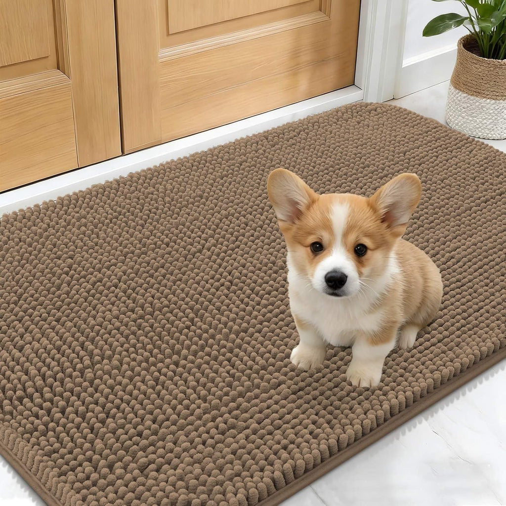 OLANLY Dog Door Mat - Absorbent Non-Slip Chenille Mat for Muddy Paws | 24x16, Quick Dry Tan Doormat