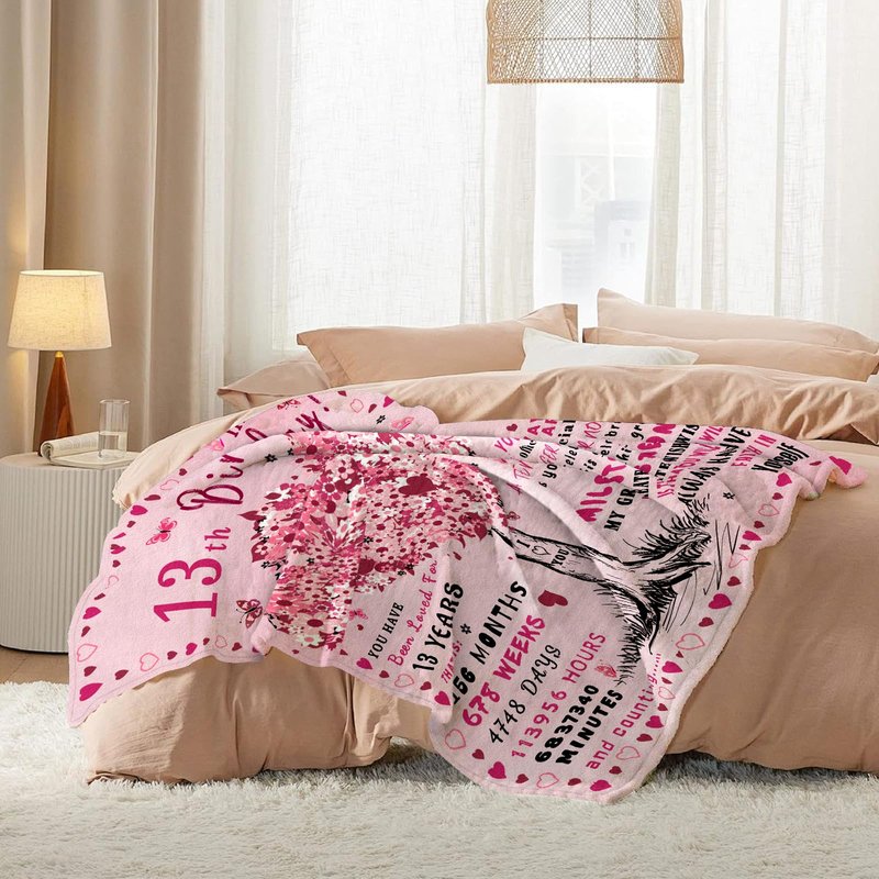 13th Birthday Gifts for Girls Throw Blanket 60"x50", Birthday Gifts for 13 Year Old Girls, Best Presents for 13 Year Old Girl, Official Teenage 13 Gift Ideas for Her, Bday Gift for Teen Girl Age 13