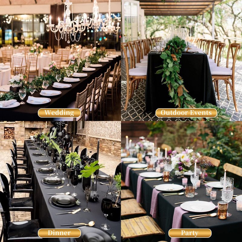 Showgeous 8 Pack Black Round Tablecloth 120 Inch Polyester Table Cloth for Tables - Washable Decorative Fabric Covers for Wedding, Dining, Party, Banquet, Buffet