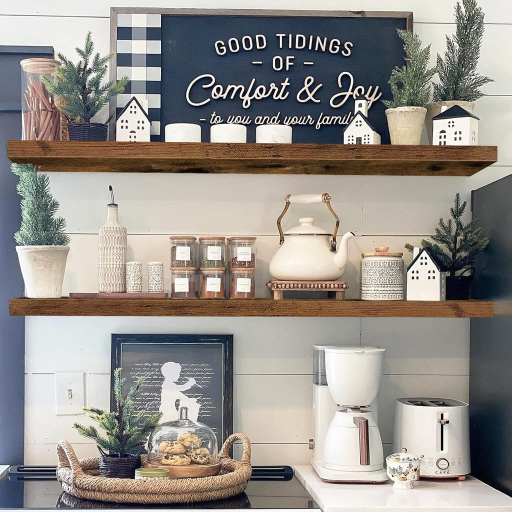 QEEIG Floating Shelves - Extra Long 47.2" Rustic Brown Wall Shelf Set of 2 for Home Decor & Display