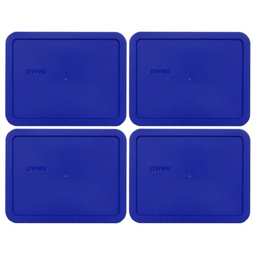 Pyrex 7211-PC 6-Cup Cobalt Blue Rectangle Plastic Food Storage Lid (4-Pack) - Made in USA
