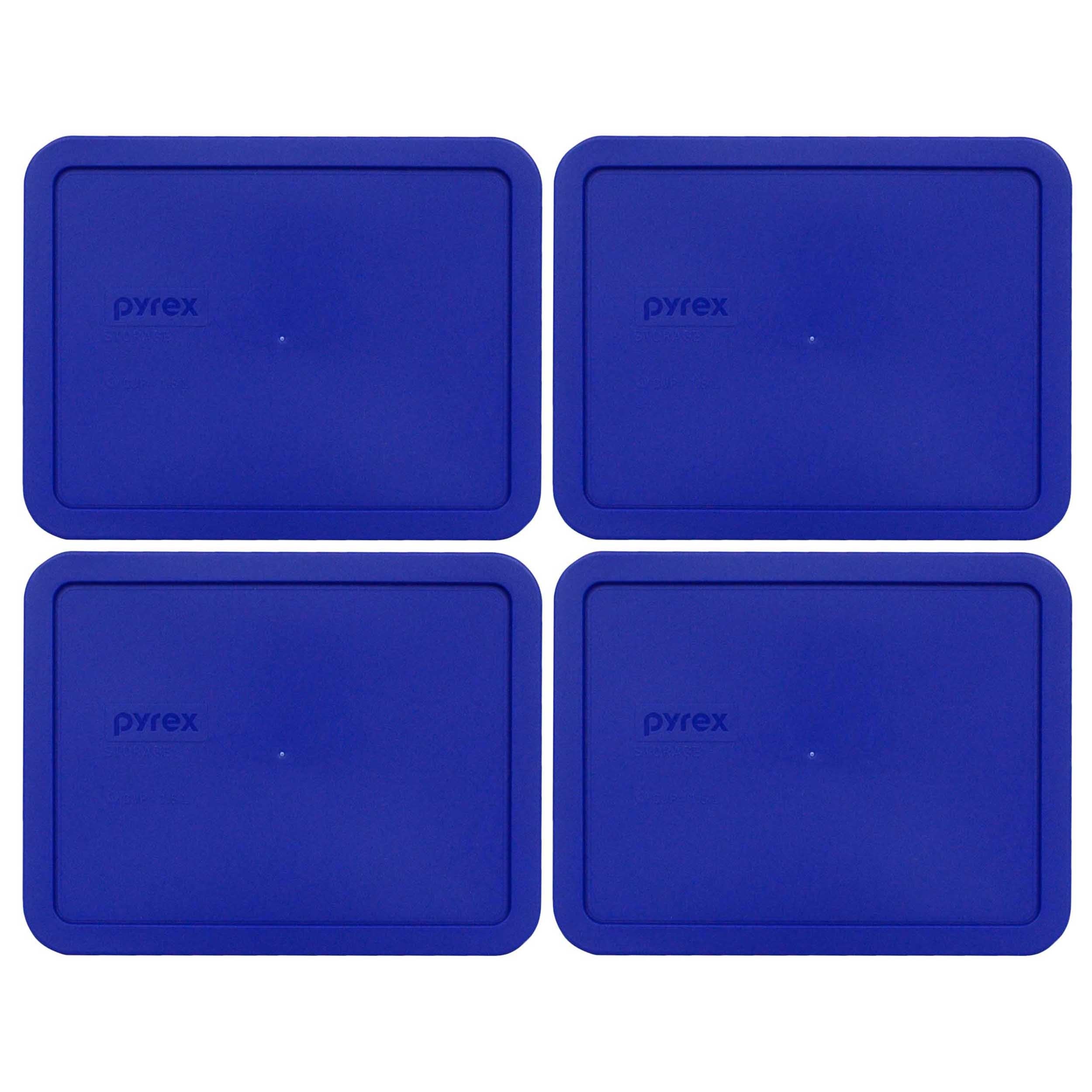 Pyrex 7211-PC 6-Cup Cobalt Blue Rectangle Plastic Food Storage Lid (4-Pack) - Made in USA