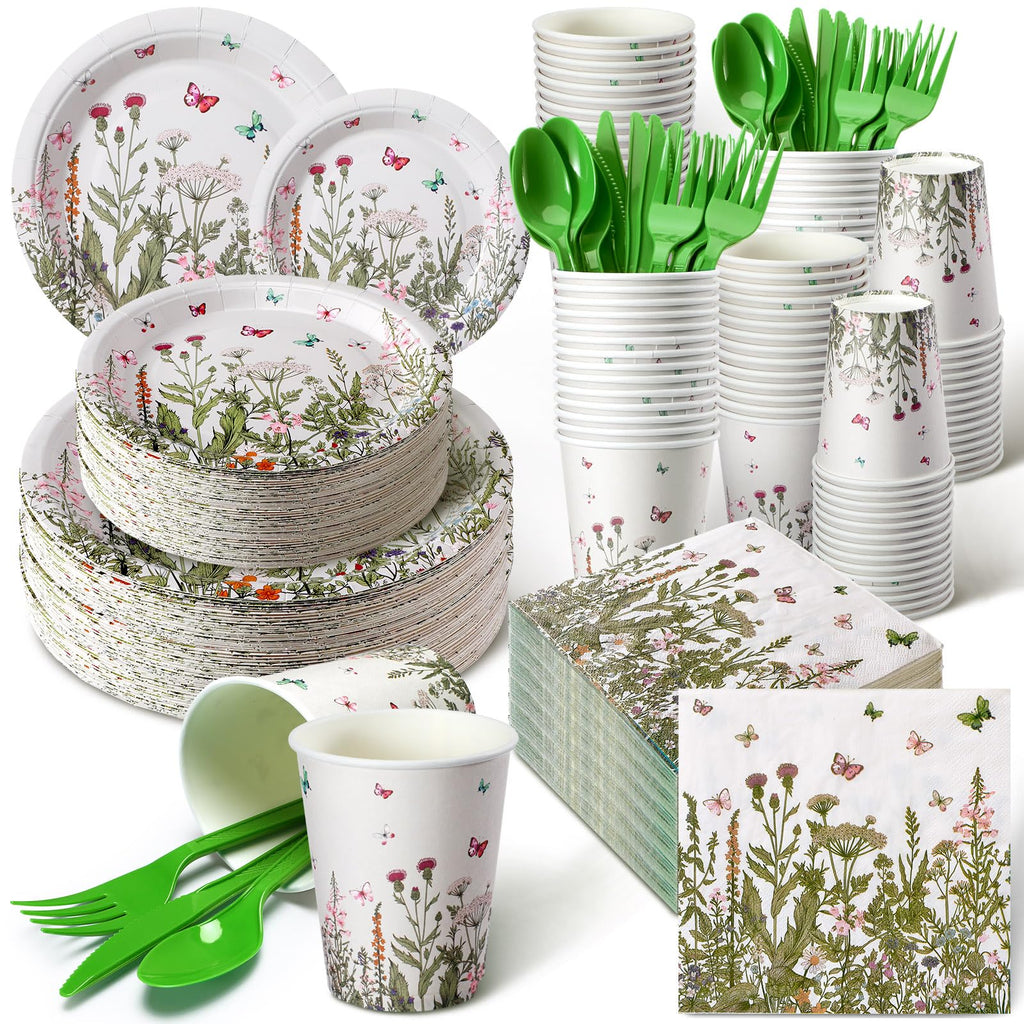 Hushee 324 Wildflower Party Supplies Paper Plates and Napkins Disposable Spring Floral Baby Shower Birthday Tableware for Spring Summer Picnic Birthday Wedding Tea Party Serves 36
