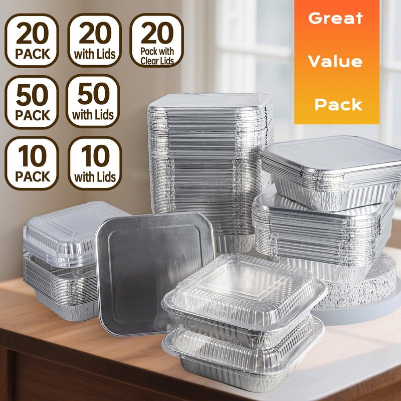 Ezsart Aluminum Pans 8x8-50 Pack Disposable Baking Pans, 8 Inch Square Tin Foil Pans, Aluminum Roasting Trays for Holiday Cooking, Heating and Baking, Christmas, Parties Meal Prep & Storage