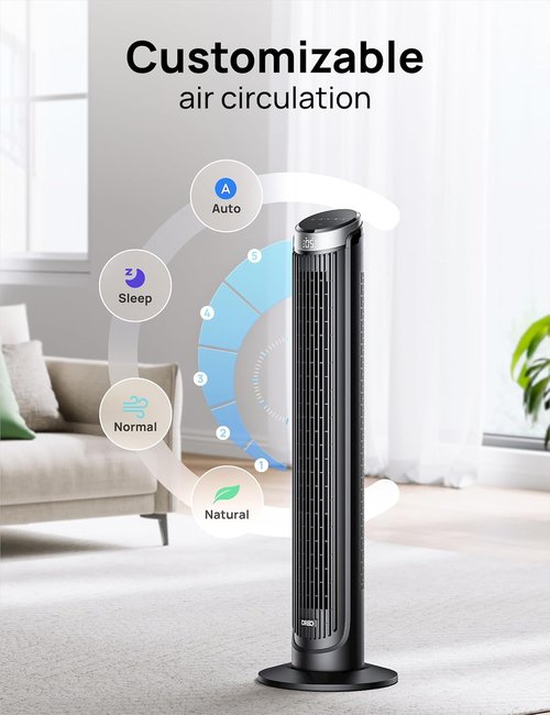 DREO Tower Fan - 90° Oscillating Cooling Fan with 5 Speeds & 12-Hour Timer | 40" Quiet Floor Fan in Black