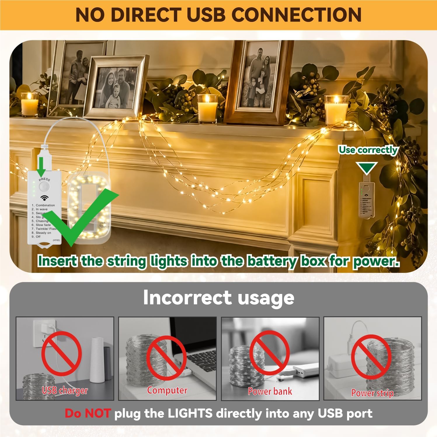 ZSJWL Rechargeable Fairy Lights - 16FT 50LED String Lights with DIY Timer & 8 Modes | Warm White Indoor Decor