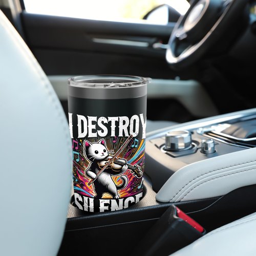 Funny I destroy silence Orchestra Violin Cat Playing Viola Stainless Steel Insulated Tumbler