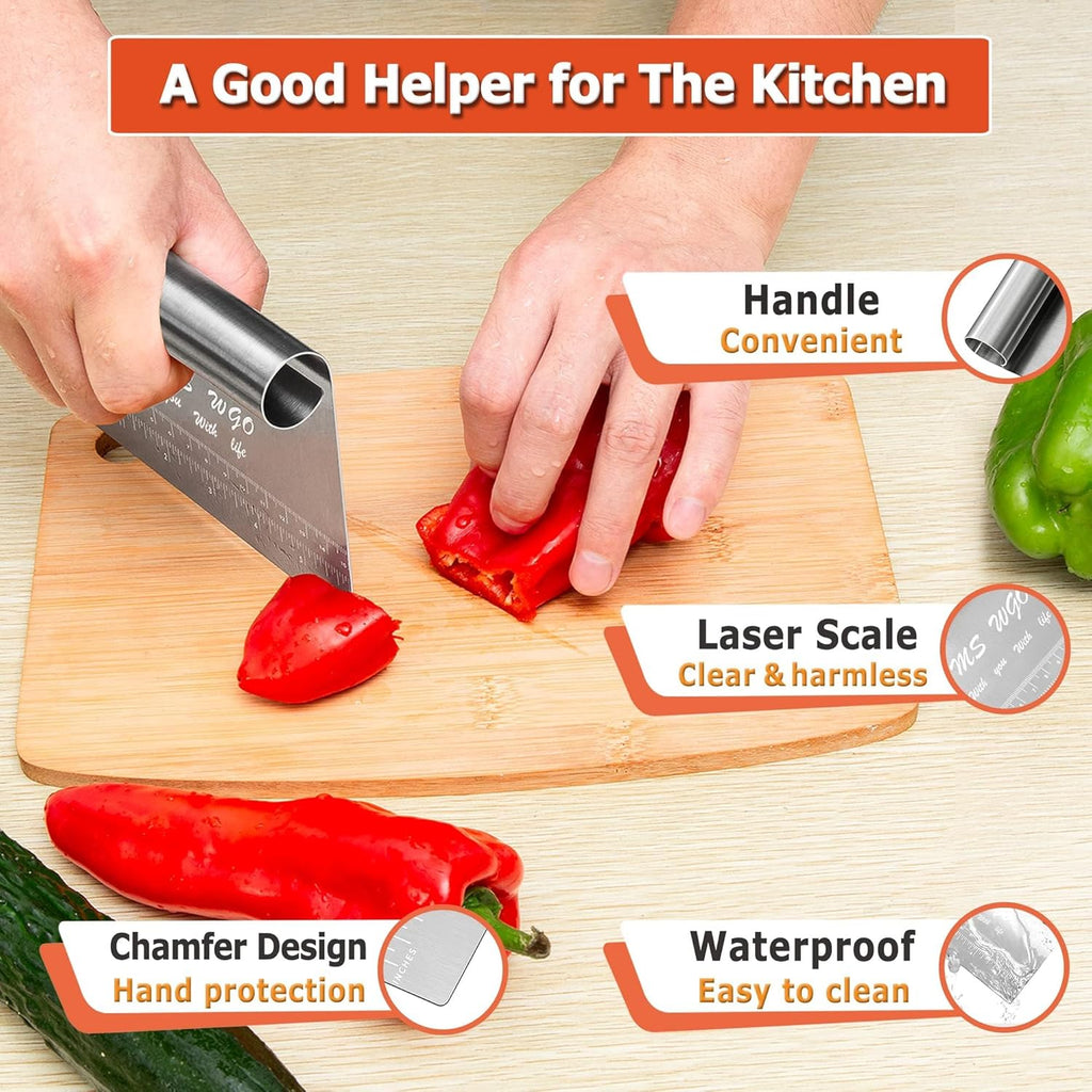 Pro Dough Stainless Steel Pastry Scraper - Mirror Polished Cutter with Measuring Scale for Baking
