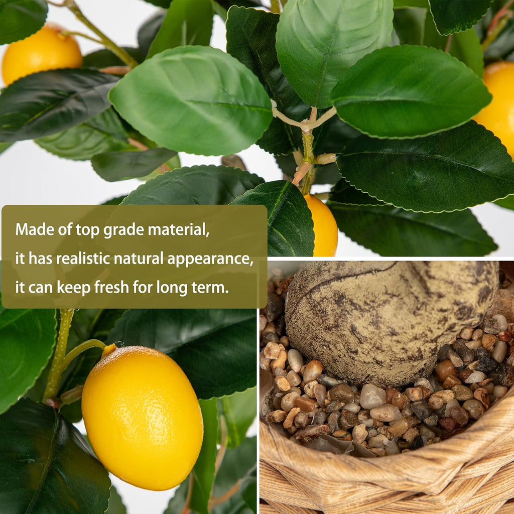 Skiennix Artificial Potted Lemon Tree - 17.3-Inch Faux Citrus Plant with Woven Pot | Perfect for Home & Office Decor