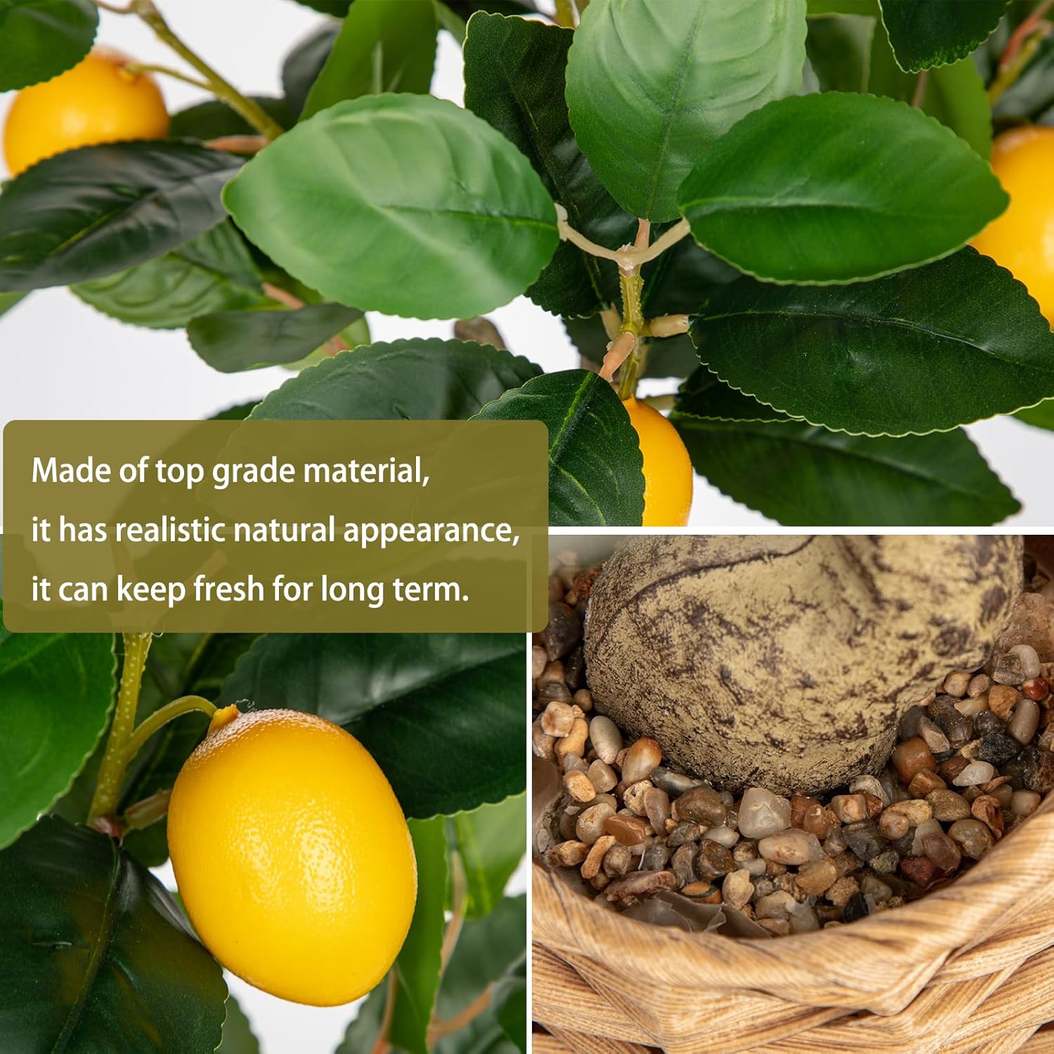 Skiennix Artificial Potted Lemon Tree - 17.3-Inch Faux Citrus Plant with Woven Pot | Perfect for Home & Office Decor