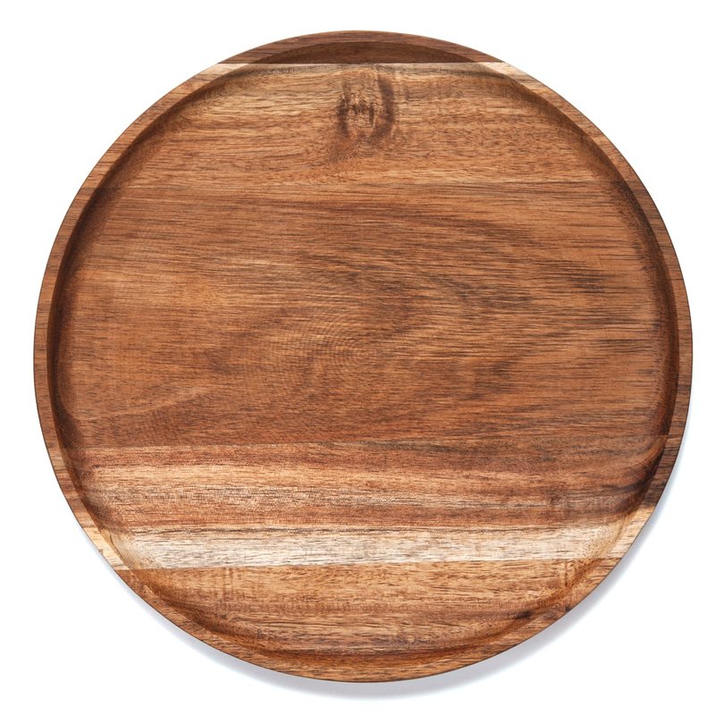 YANGQIHOME Round Wood Tray, Acacia Wooden Serving Tray, Serving Platter, Appetizer Charcuterie Board, Tray Organizer for Kitchen/Countertop, 13.8 x 13.8 x 0.8 inch