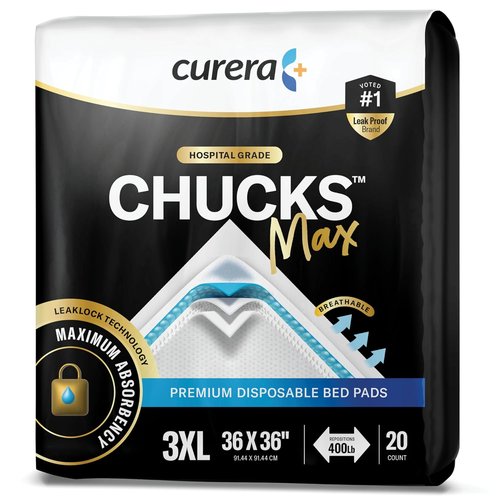 Chucks® MAX Disposable Adult Hospital Bed Pads - Breathable 36x36 Incontinence Underpads | Heavy-Duty 10X Absorbency, 20 Count