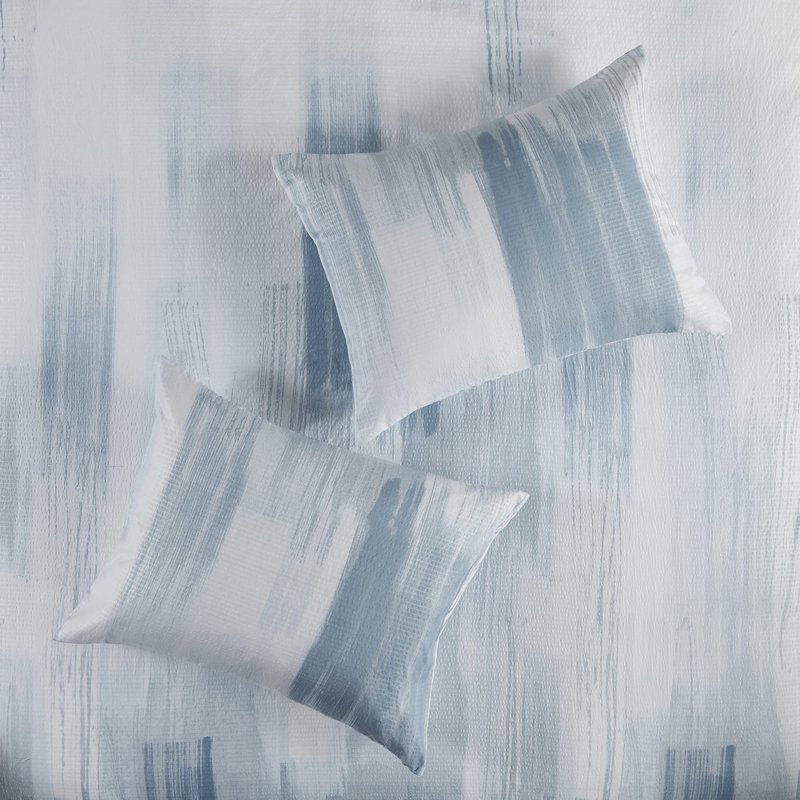 N Natori Brush Stroke Reversible Duvet Set Abstract Styling, Embossed Seersucker Design, All Season, Breathable Oversized Comforter Cover Bedding, Shams, King(110"x96") Blue 4 Piece