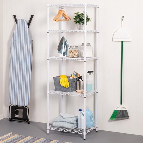 Honey-Can-Do 5-Tier Heavy-Duty Metal Storage Rack - Adjustable Shelves, 250-lb Capacity, White, 18" W x 24" L x 72" H