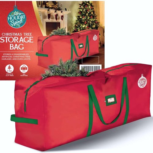 HOLIDAY SPIRIT Christmas Tree Storage Bag - Heavy Duty Waterproof 600D Oxford Canvas for 9 Ft Trees, Red