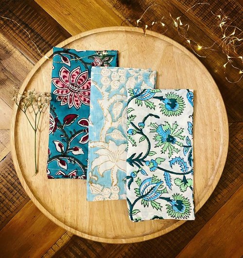 INDACORIFY 50 Pcs Mix Lot Table Napkins, 100% Cotton Hand Block Printed Indian Style Dinner Napkins, 16x16 Inches Kitchen Towels