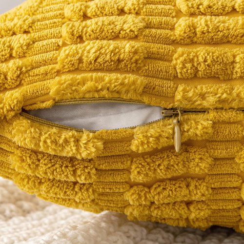 MIULEE Corduroy Throw Pillow Covers - Soft Boho Striped Design | 18x18 Inch Mustard Yellow for Modern Home Decor