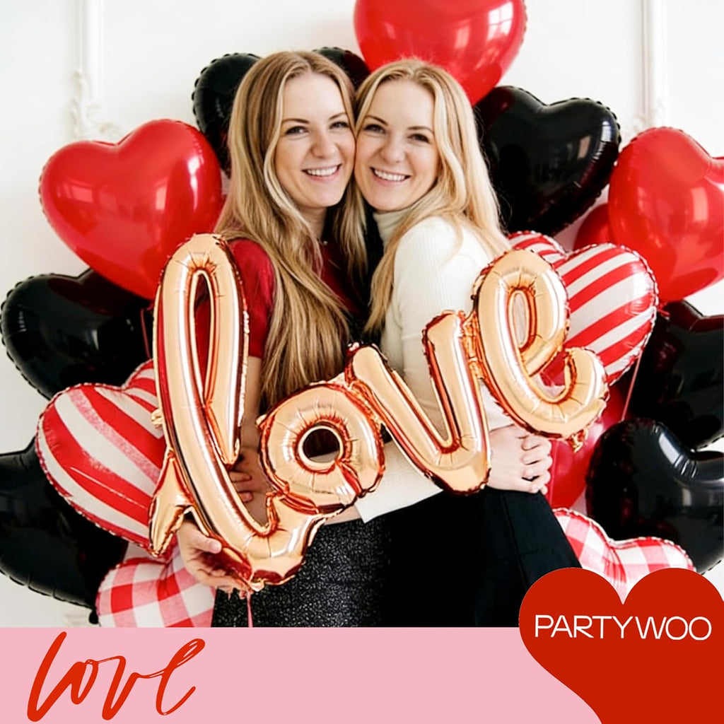 PartyWoo Pink Balloons - 127 Pcs in Various Sizes & Red/Black Heart Foil - Perfect for Valentine's Day & Weddings